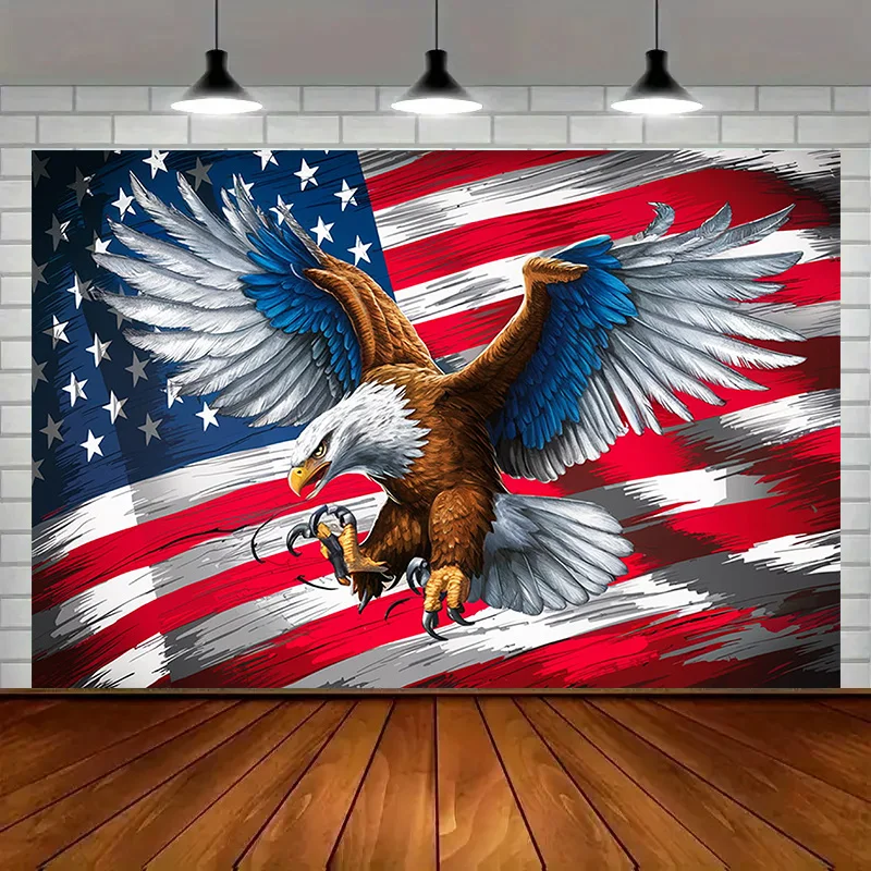 2D Adler Amerikanische Flagge Hintergrundbanner, Patriotische Wanddekoration, Fotokulisse für Weihnachtsfeier Raumdekoration Image