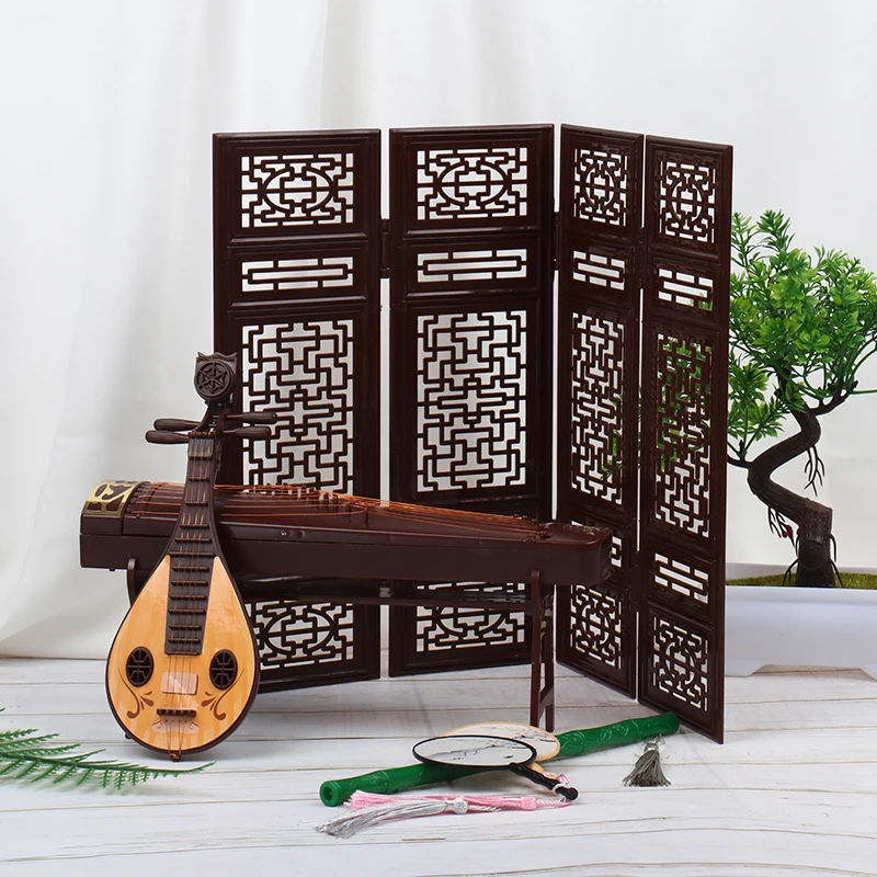 1Pc Puppenhaus Miniatur Klapp Bildschirm/Flöte/Lute/Guzheng/Fan Musical Instruments Spielzeug Puppe Haus leben Szene Ornamente Image