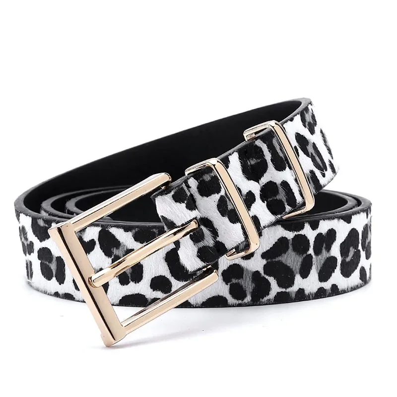 Neue Designer Mode Leopard Geflecktes Rosshaar Leder Gürtel Pin Schnalle Frau Kuh haut Gürtel Frauen Zubehör Geschenk Image