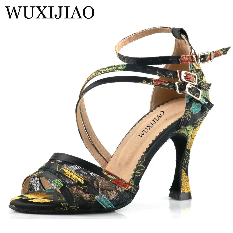 WUXIJIAO Damen-Sandalen aus schwarzem Mesh-Wildleder mit Kreuzriemen, sexy High-Heel-Sandalen, bequeme Latin-Tanzschuhe, Salsa-Schuhe