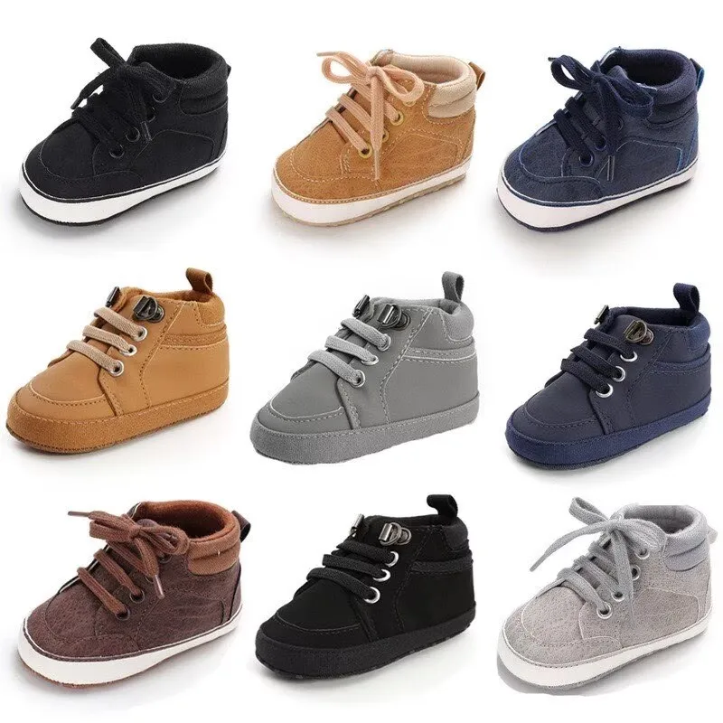 Frühling und Herbst Herren High Top Babyschuhe mit weicher Sohle und rutschfesten Lernschuhen Einfarbige Baby-Schuhe mit weicher Sohle