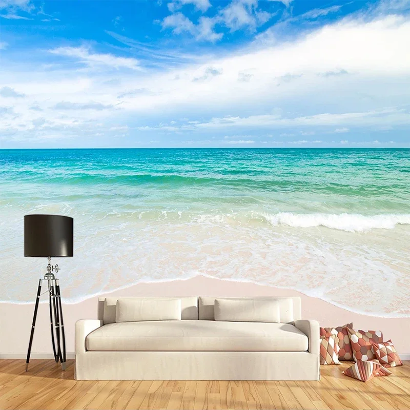 Nach 3D Wandbild Blau Große Meer Strand Landschaft Foto Wand Papier Wohnzimmer Schlafzimmer Bad Wasserdichte Leinwand Malerei Tapete