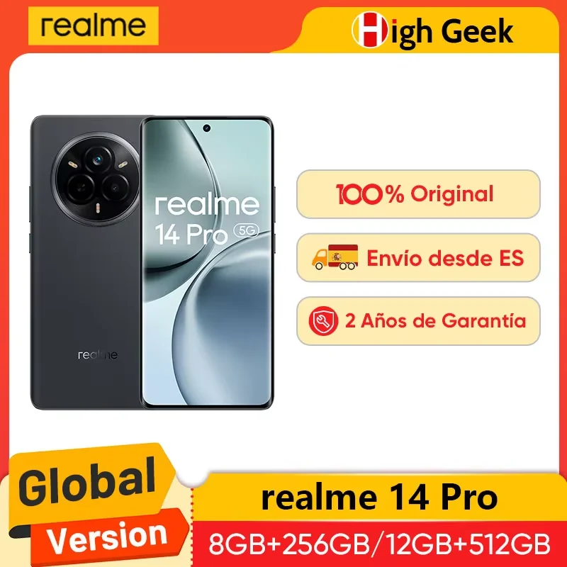 Global Version realme 14 Pro 5G Smartphone 50MP Sony IMX882 OIS Kamera Dimensity 7300 Energie 120Hz Curved Vision Display IP69 Image