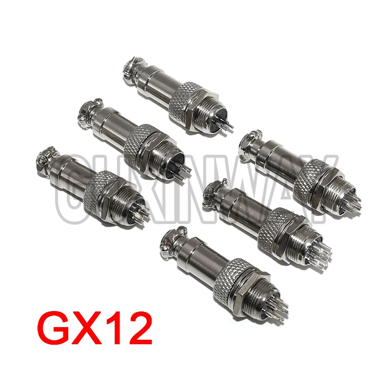 1 Paar GX12 Universal-Metallstecker mit 2/3/4/5/6 Pins, männlich und weiblich, für Luftfahrt-Steckverbinder und Kabelanschlüsse Image