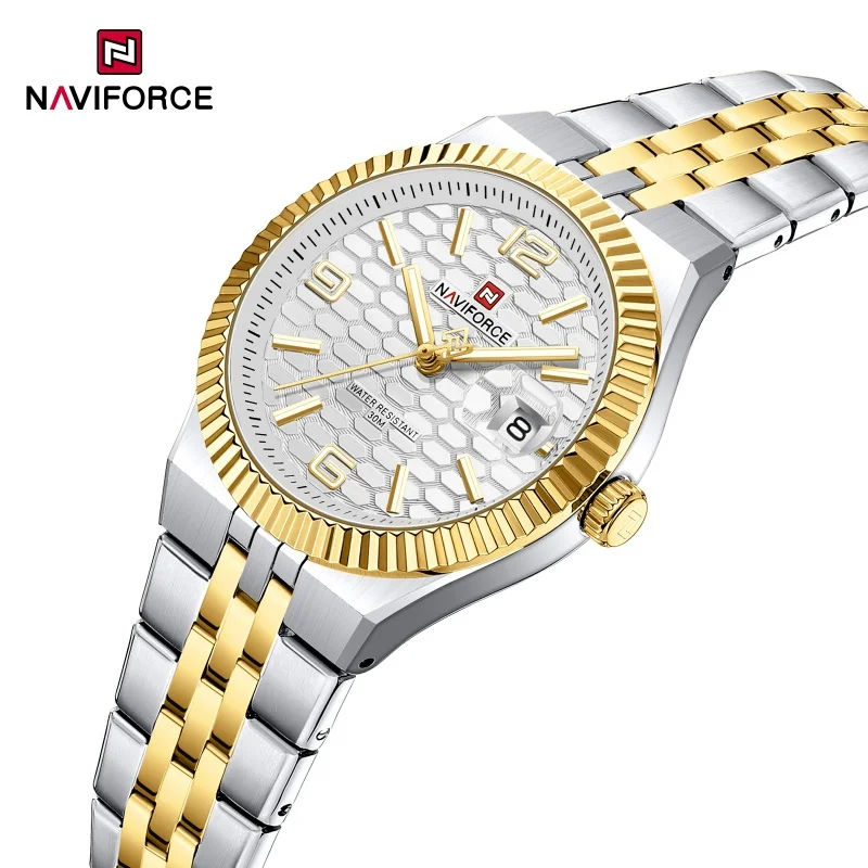 NAVIFORCE Damen-Luxusuhr, Quarz, hochwertiger wasserdichter Stahl, romantisch, elegant, modische Damen-Armbanduhr für den Alltag Image