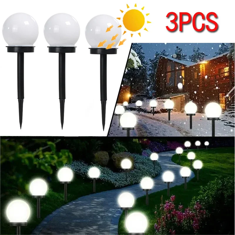 3 Stück Solar-LED-Kugelleuchten für den Außenbereich, wasserdichte Pfahlleuchten von der Dämmerung bis zum Morgengrauen für Garten, Rasen, Wege, Hof, Terrasse, Landschaftsdekoration