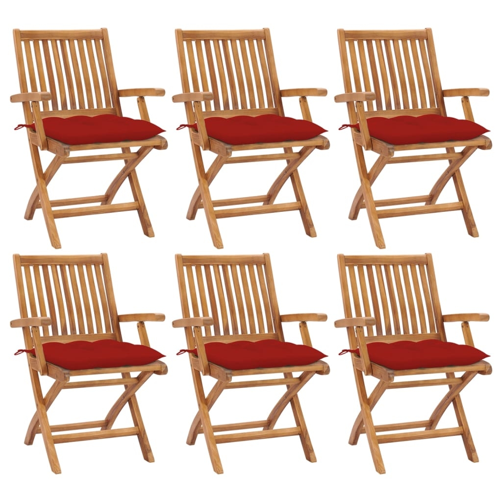 vidaXL Klappbare Gartenstühle mit Kissen 6 Stk. Massivholz Teak Image