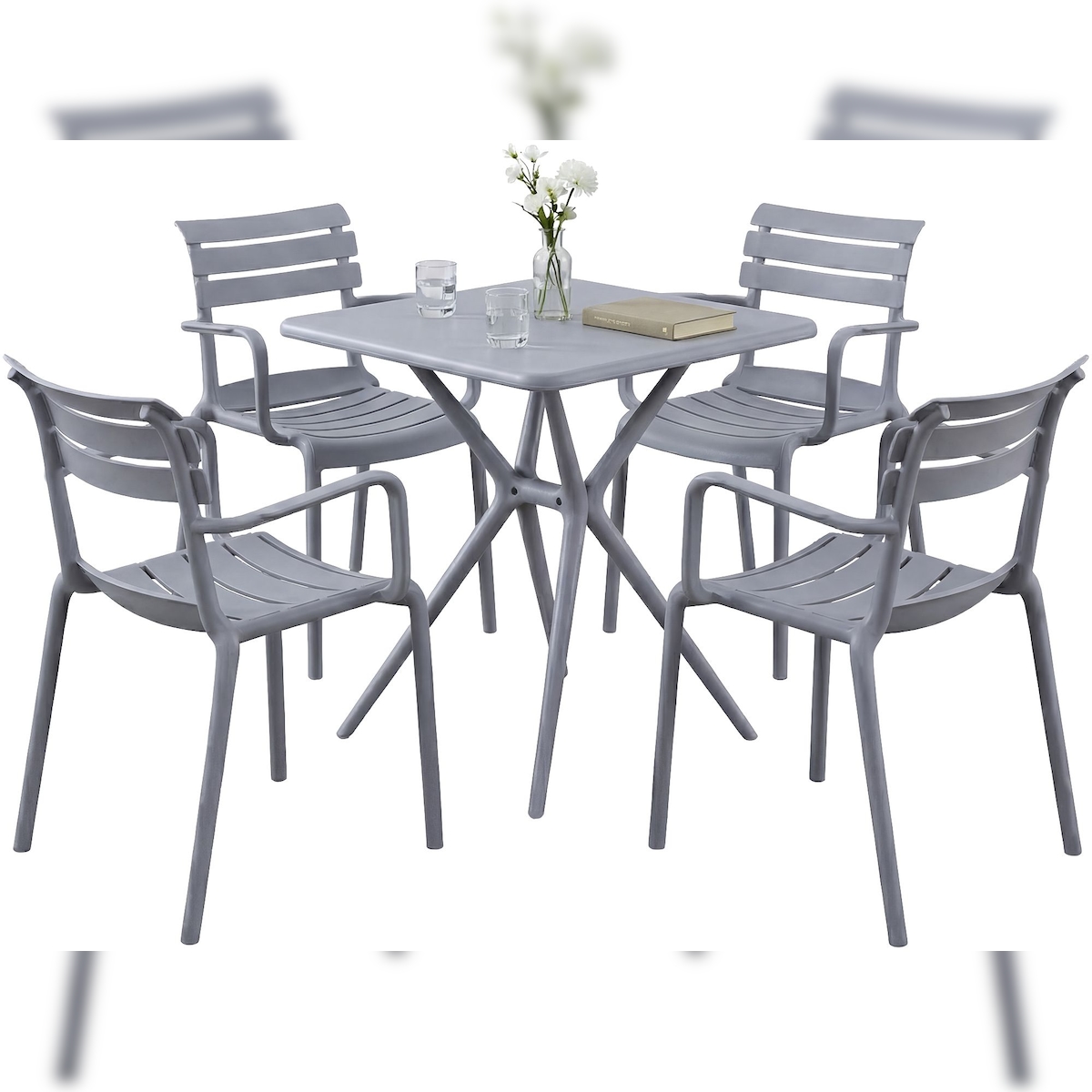 CLP Gartenmöbel Set Avena mit 4 Stühlen Kunststoff HBT: 82x186x186 cm grau Image