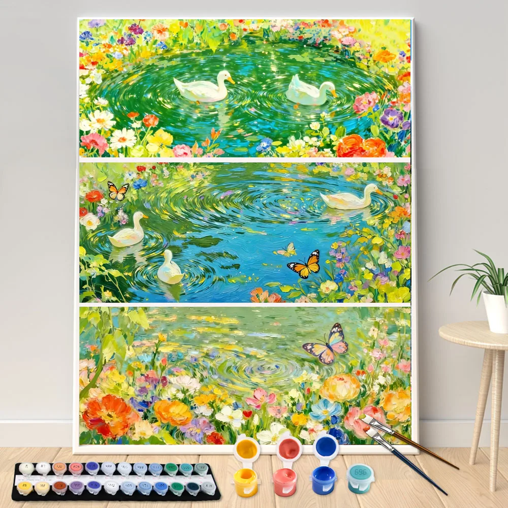 Malen nach Zahlen 40x50cm Set „Spieler am Entenfluss“ – Bild nach Zahlen für Heimdekoration, handgemalt, DIY-Geschenk Image