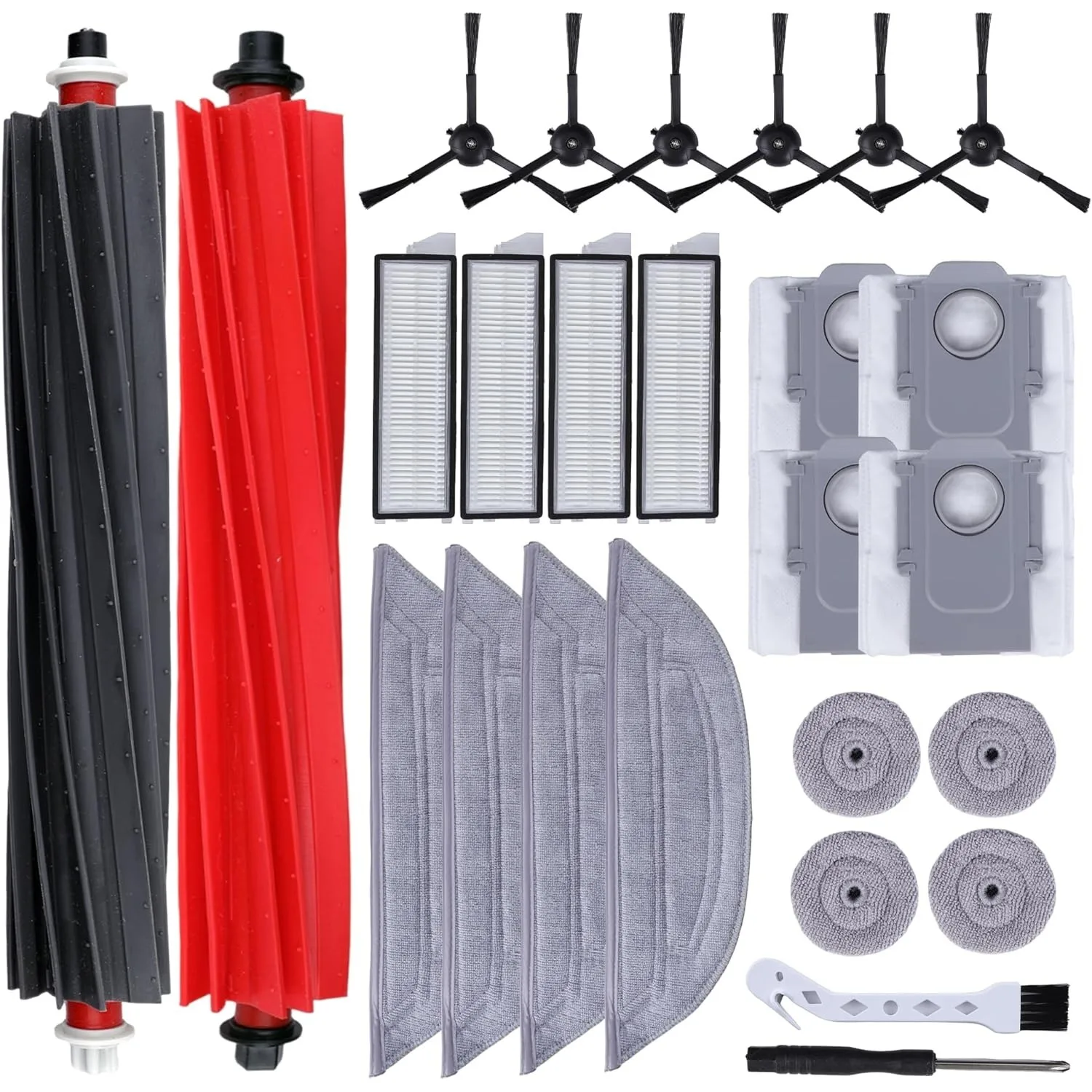 26tlg Ersatzteil-Set für Roborock S8 MaxV Ultra – 2 Hauptbürsten, 4 Staubbeutel, 4 Wischmopps, 6 Seitenbürsten Image