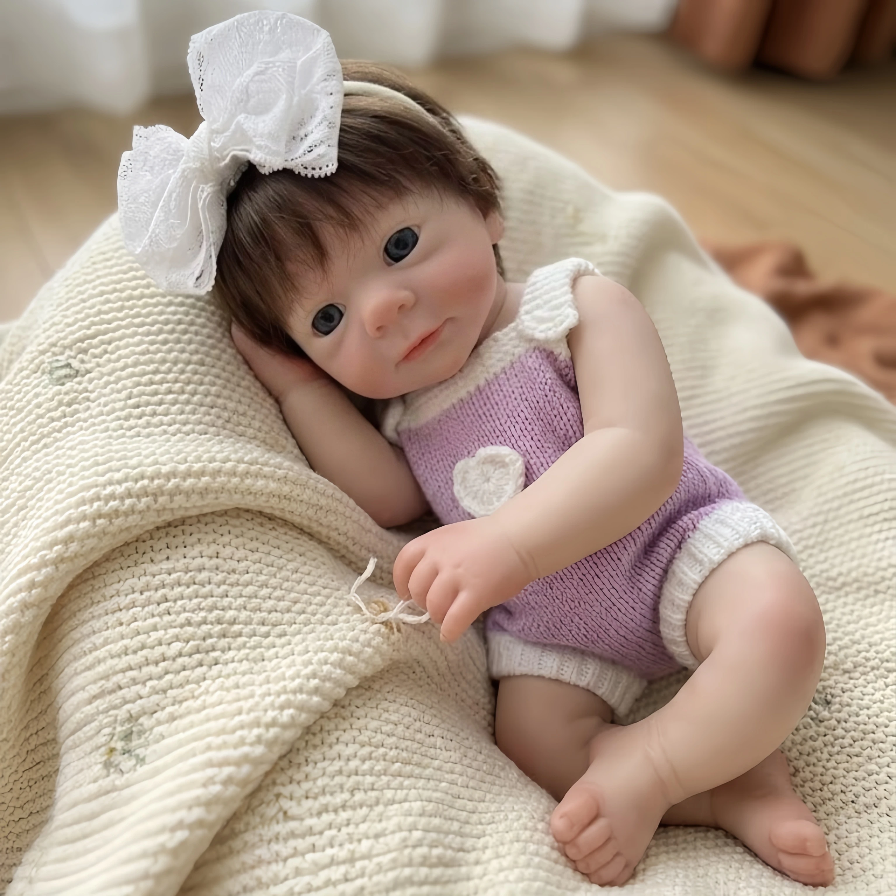 Poupée Reborn en silicone de 33 cm (13 pouces) à bouche ouverte et cheveux implantés, modèle fille Felicia, peau peinte à la main, toucher doux, bébé reborn en silicone