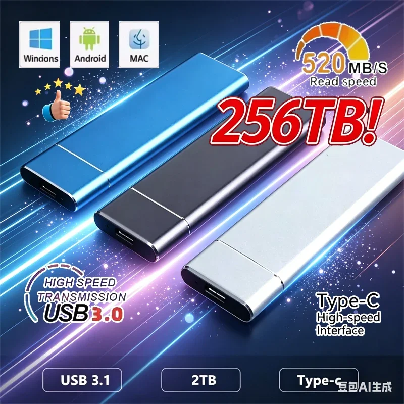 Neue Mini Tragbare USB SSD 1TB 2TB Hochgeschwindigkeits-Original-Massenspeicher SSD USB3.0 Externe Festplatte für SSD Computer Laptop Image