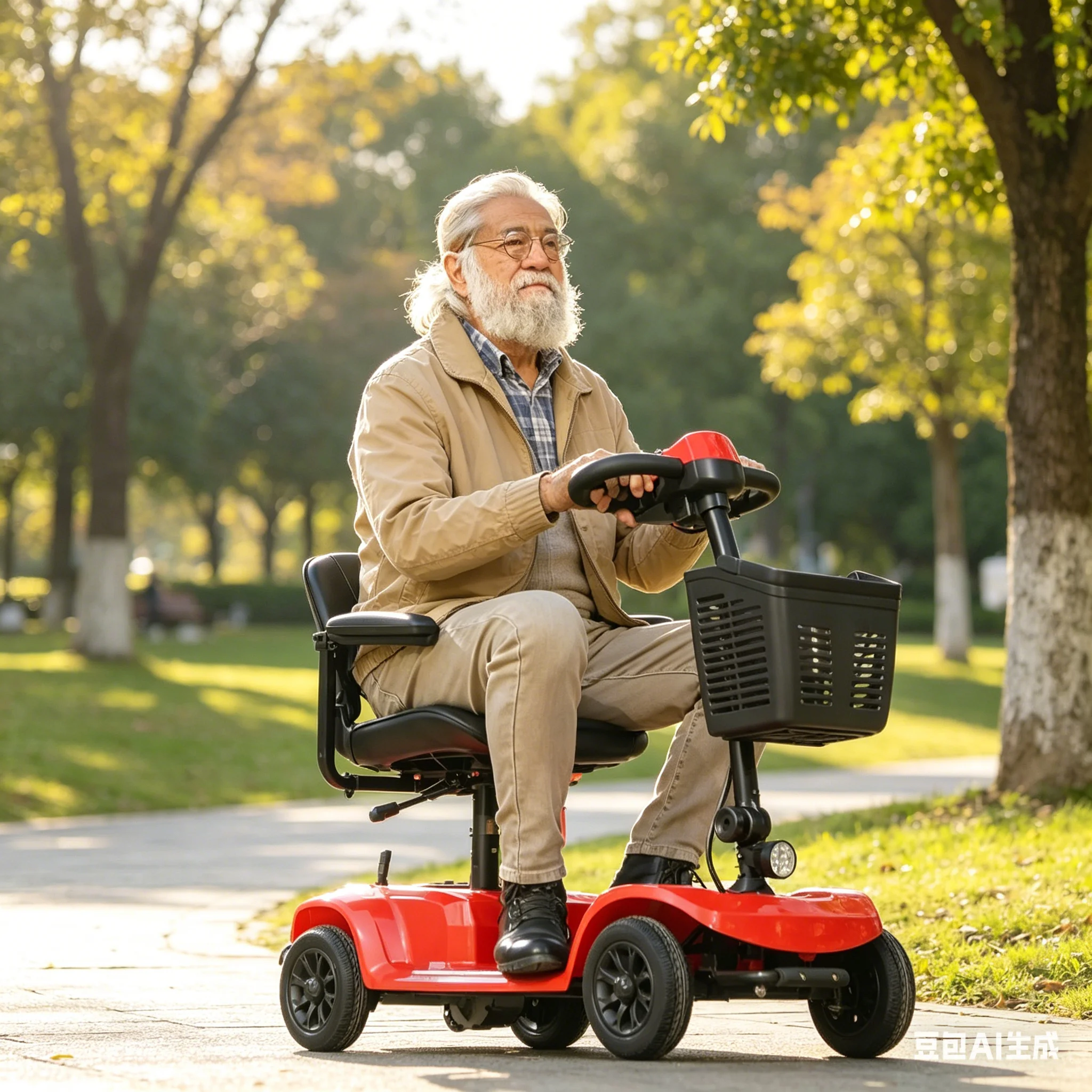 SUNNIGOO 4-Rad E-Scooter 300W 12V 24AH Faltbar für Senioren und Menschen mit Behinderung mit Aufbewahrungskorb und Verstellbarer Armlehne zum Einkaufen Image