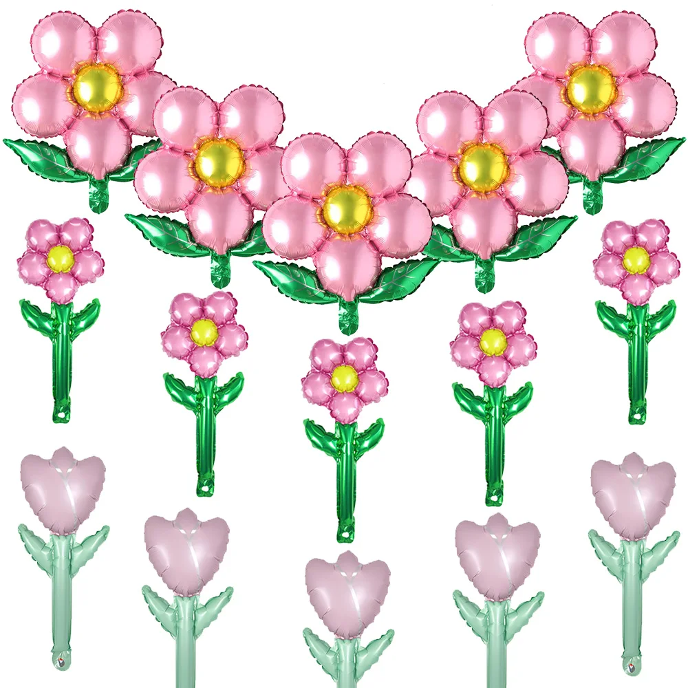 10 Stück rosa Blumen-Folienballons, Blumenform, Mylar-Blumenballon für Geburtstagsfeier, Hochzeit, Muttertag, Dekoration, Babyparty Image