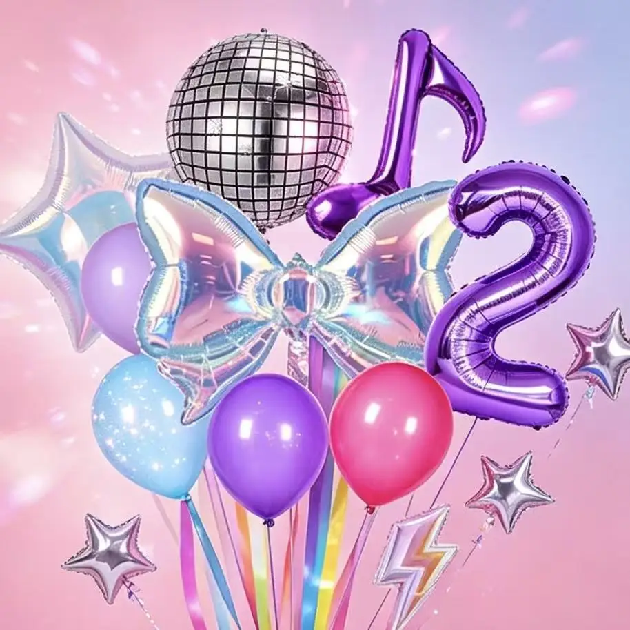 Disco-Geburtstagsballon-Deko-Set: Musik-Mädchen-Zahlen-Aluminiumballons für Kinderpartys, Geschenk- und Dekoartikel Image