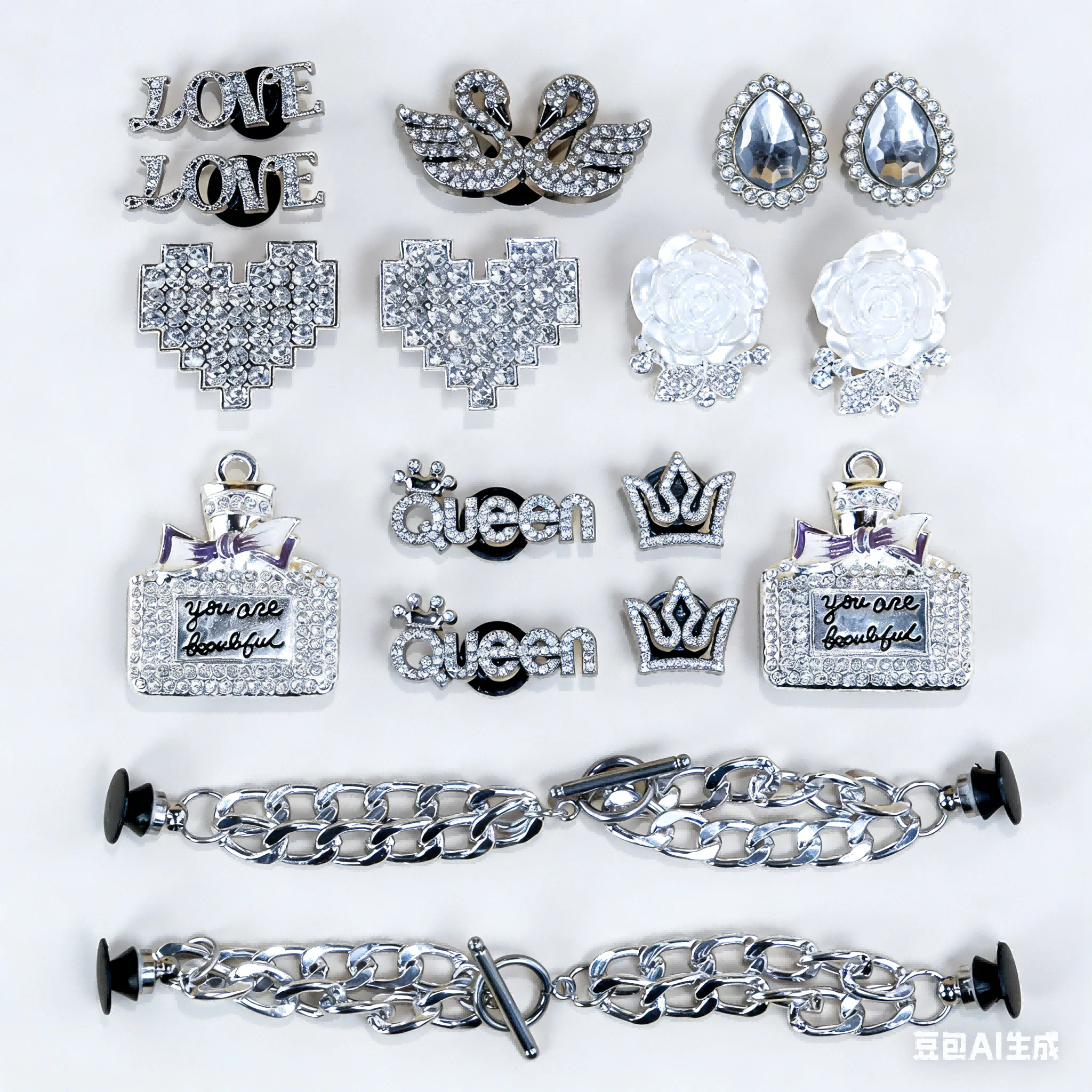 1/18 Stück Metall-Charms Modische Designer-Anhänger für Frauen und Mädchen Silber-Stil Parfüm Herz Blumen Strass Schuh-Accessoires