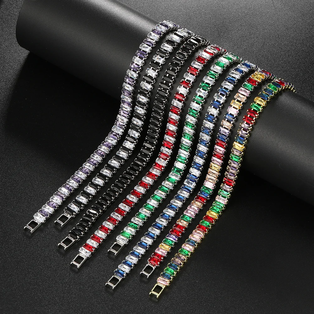 Regenbogen Kristall Tennis Zirkon Armbänder für Frauen Männer Trendy Unisex Zubehör Quadrate CZ Kette auf Hand Klassische Schmuck H167 Image