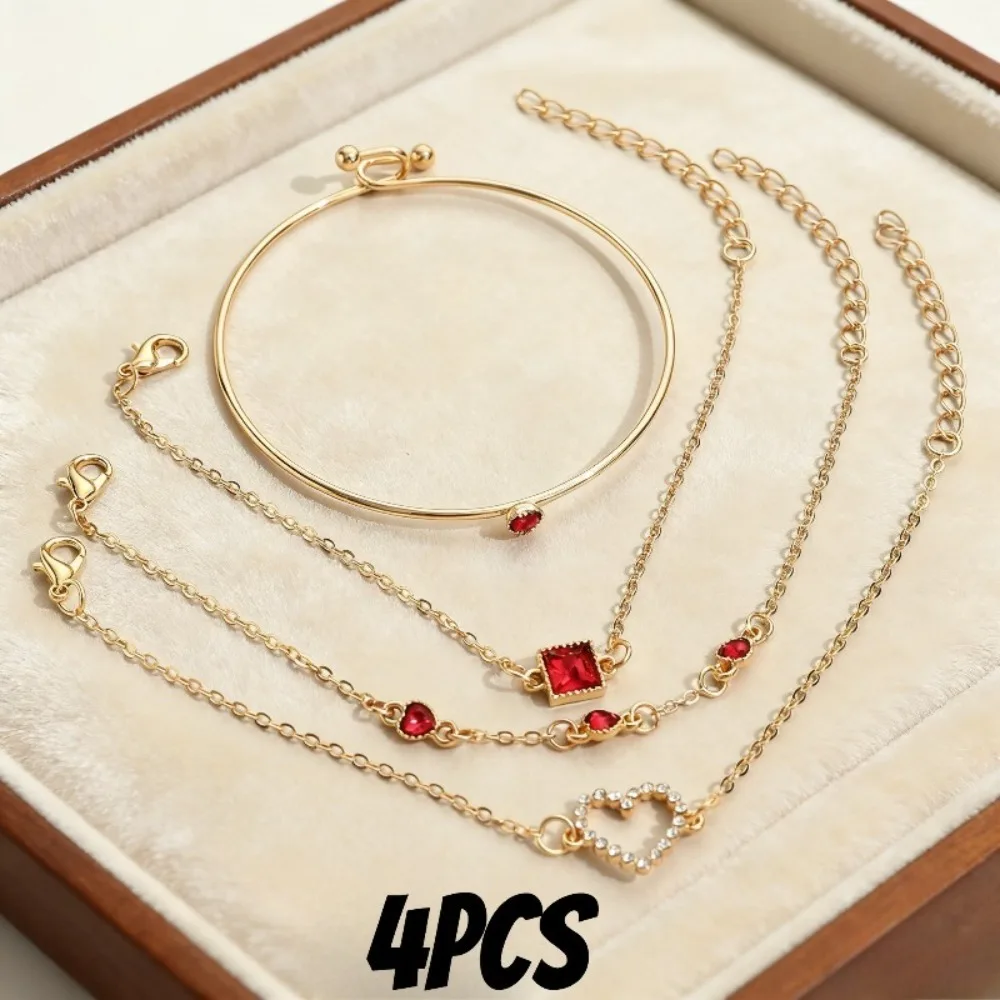 4-teiliges Set luxuriöser, hochwertiger herzförmiger Armbänder, kreatives Retro-Design, leichtes Material, angenehm zu tragen, vielseitig für den täglichen Gebrauch, ideales Geschenk-Accessoire Image