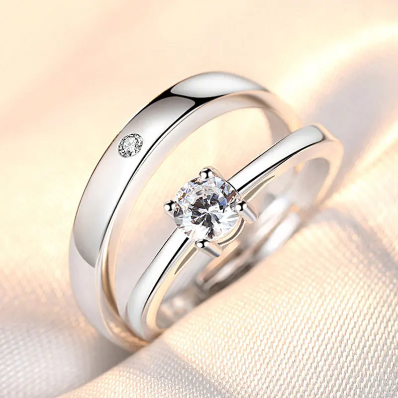 Größenverstellbarer Ring aus 925er-Sterlingsilber mit glänzendem Zirkon für Damen, Paare, Hochzeit, Verlobung, Party, modischer Charm-Schmuck Image