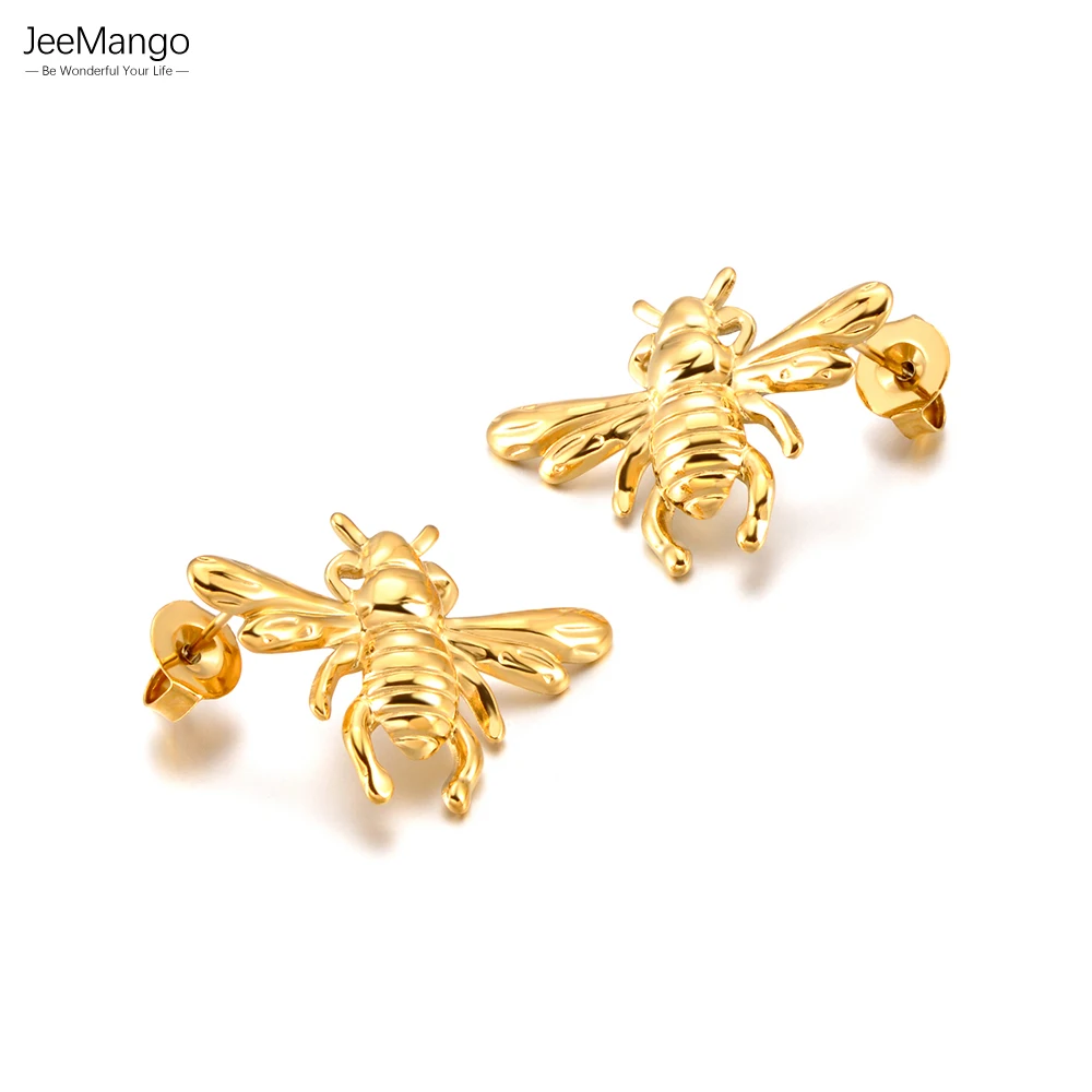JeeMango Edelstahl-Ohrringe mit 18 Karat vergoldeter Bienen- und Tiermotiv-Verzierung für Damen, modischer Luxus-Schmuck mit Bienen-Design, beliebter Schmuck E26072 Image