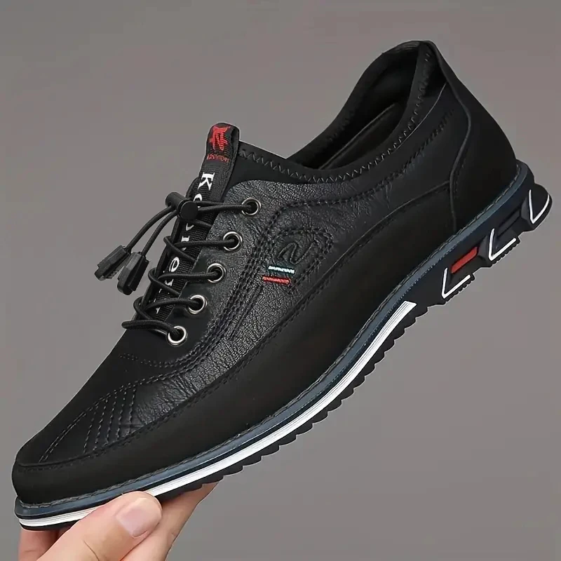 Herren Casual Slip-On Schuhe, Elastischer Riemen Business-Schuhe, Atmungsaktive Schwarze Flache Schuhe, Geeignet zum Autofahren und für Freizeitanlässe