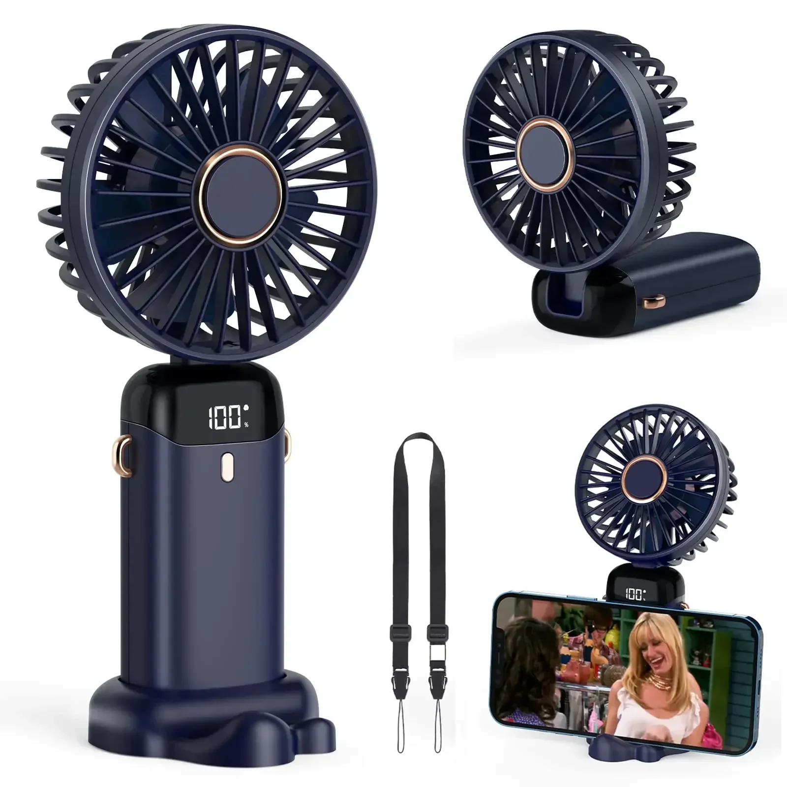 5000 mAh Handheld Mini Fan Wireless USB Aufladbare Tragbare Digital Display Telefon Halter Fan 5 Geschwindigkeit Faltbare Hals Hängen Fans Image
