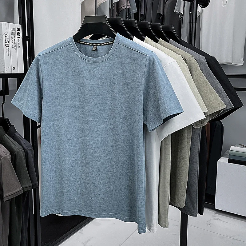 Herren Sommer Essential T-Shirt mit Rundhalsausschnitt, Kurzarm, weichem, dehnbarem Stoff, lässiges Basic-Oberteil für Workout und Fitnessterrassenbesuche. Image