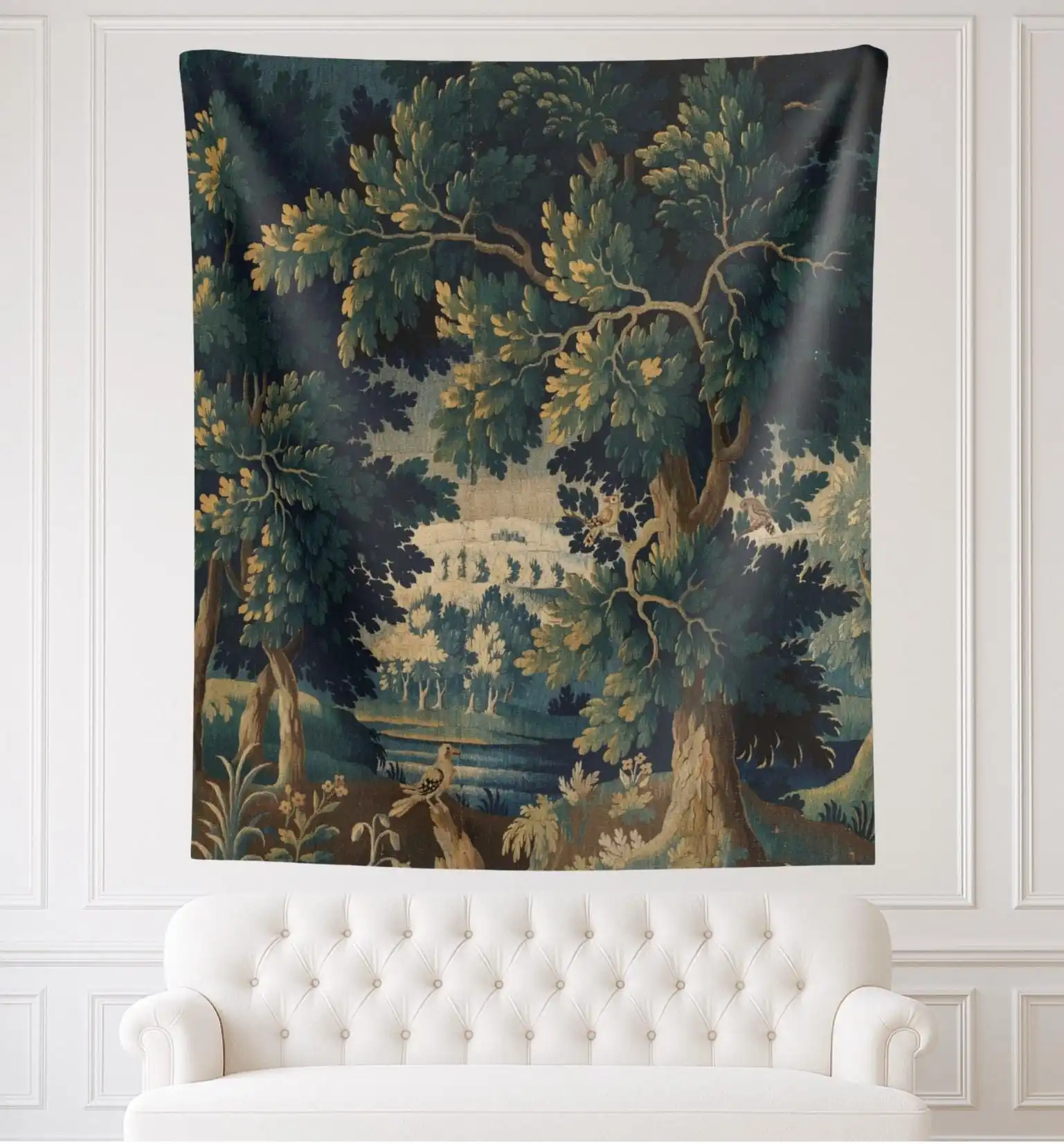 VIKAMA Europäischer Vintage-Waldteppich Mittelalterlicher Brokat-Landschaftsteppich Wohnzimmer Französische Luxus-Raumdekoration Image