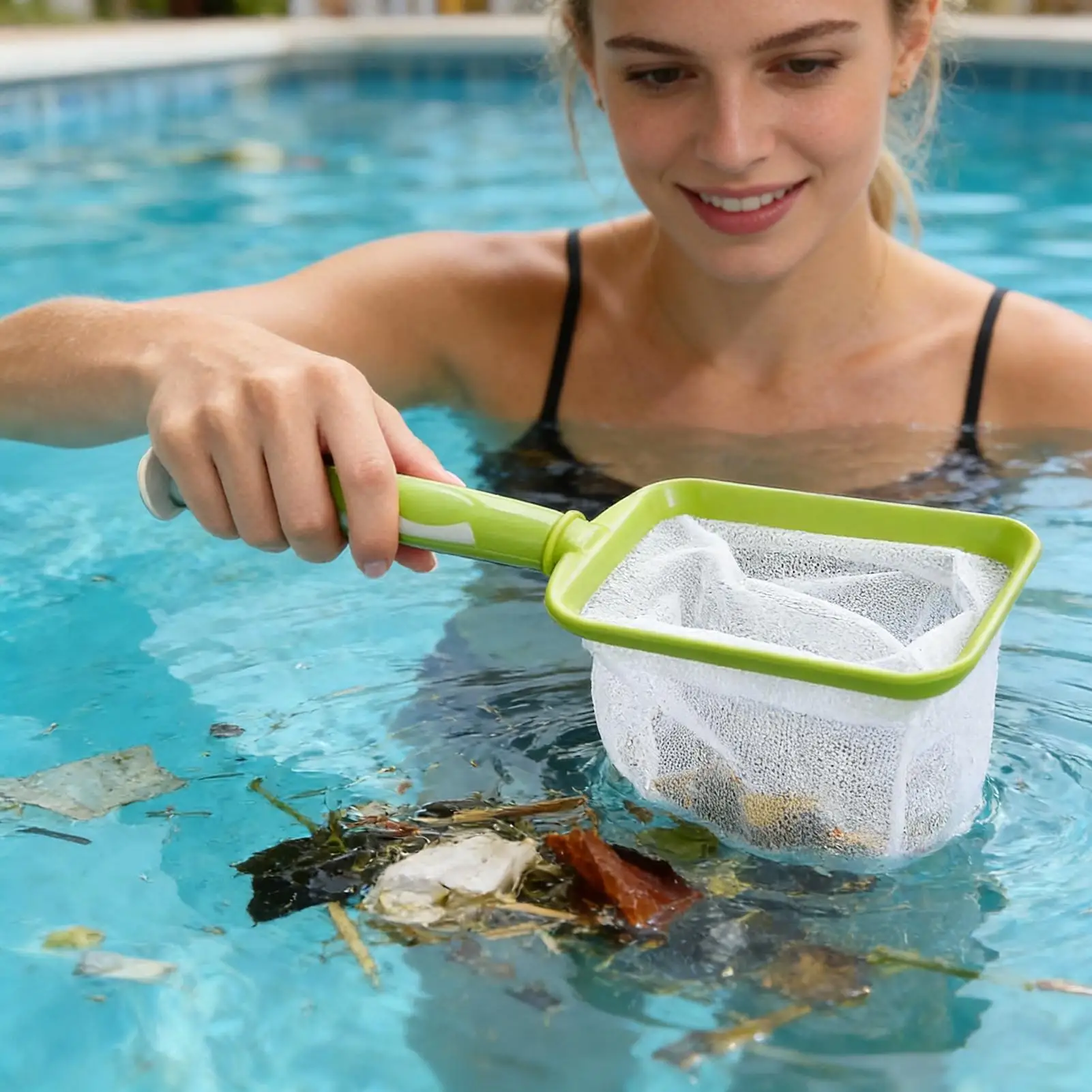 Feinmaschiges Pool-Skimmer-Netz mit abnehmbarem Griff für Teich, Spa, Whirlpool, Aquarium, Tank und Wasserpark Image