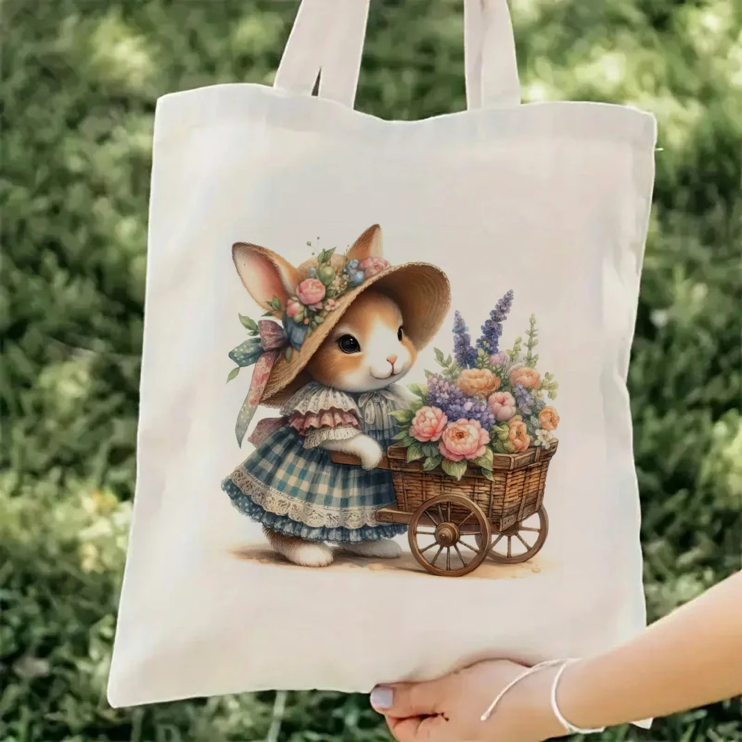 Osterhase-Druck Umweltfreundliche Canvas-Tragetasche Langlebige Einkaufs- und Kosmetiktasche Niedliche Schultertasche für Frauen Einkaufstasche Image
