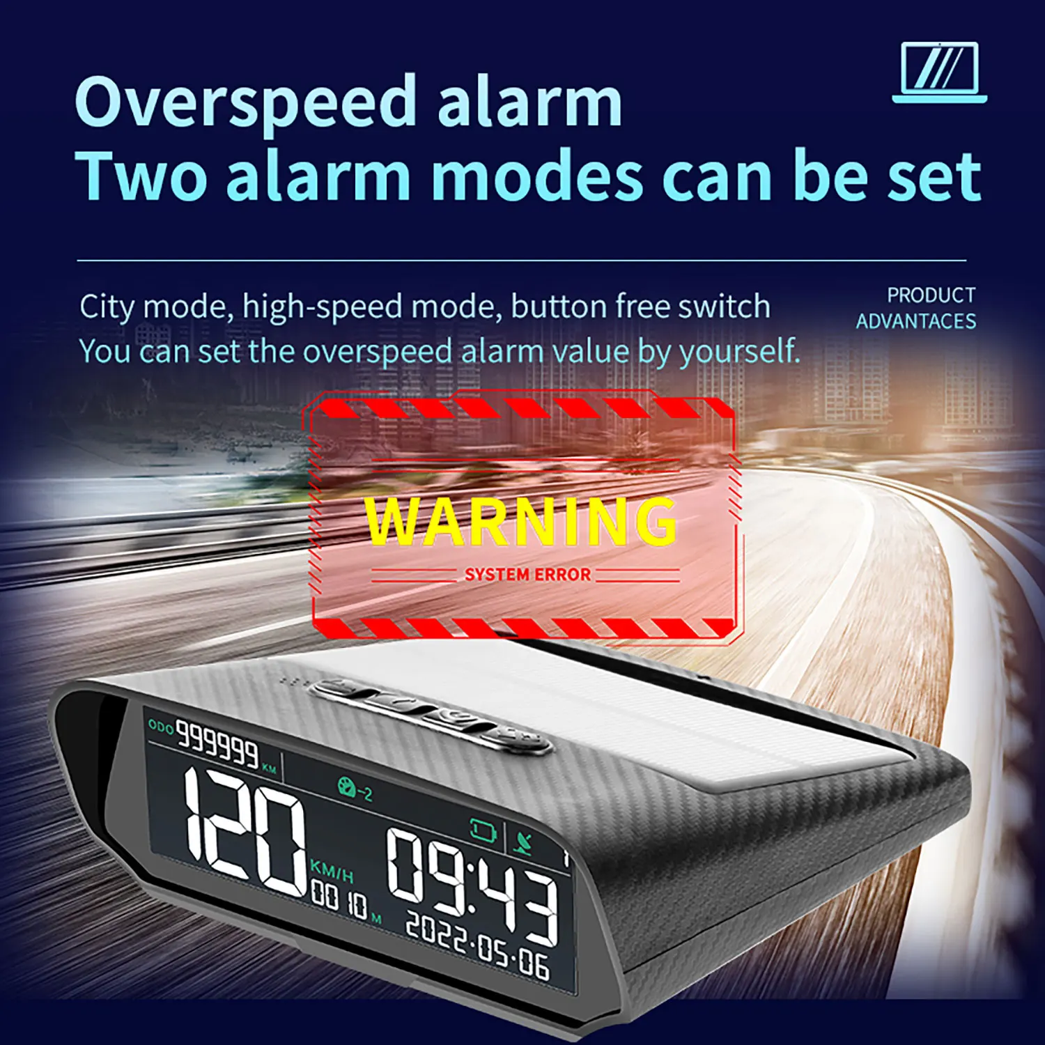 Universal Car GPS Speedometer with Altitude, Total Mileage, Beidou Satellite, Odometer, Clock, Solar-Powered HUD Head-Up Display