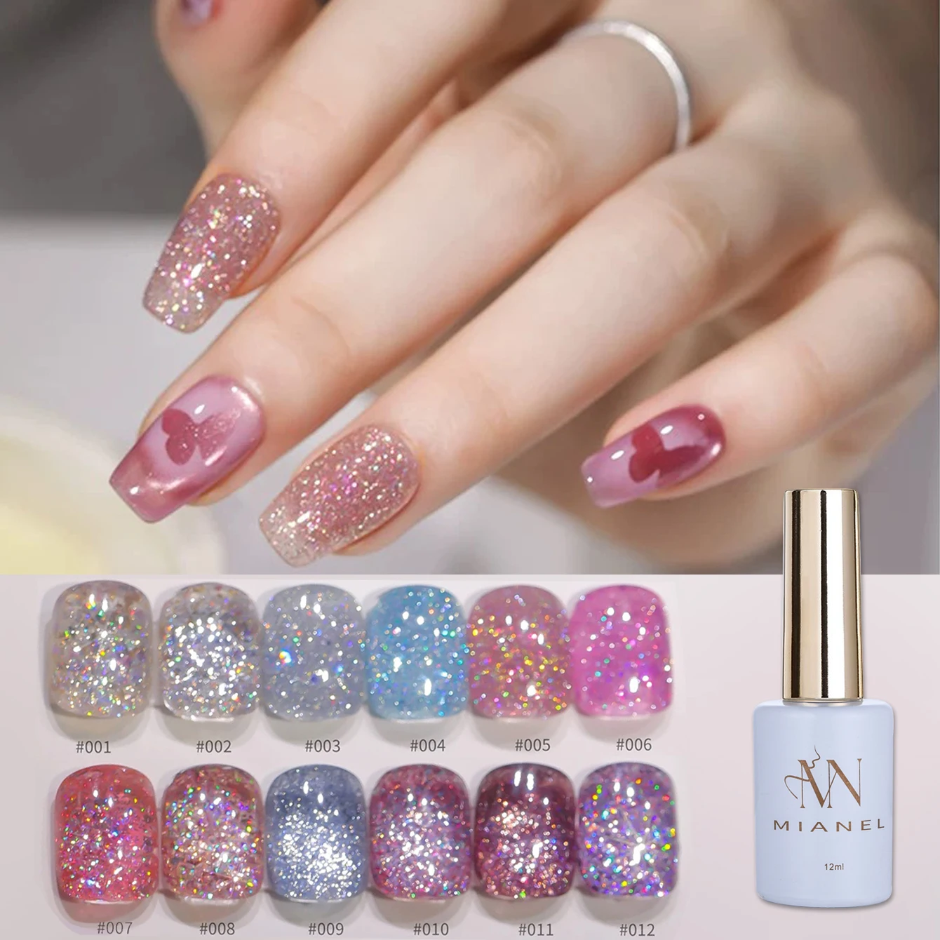 MIANEL 1 Stück 12ML Wishing Star Burst Spar Eis-Klarer Glitzer-Gel-Nagellack Feiner Blitz Weiß Blau Grün Nagellack Rosa Nägel Image