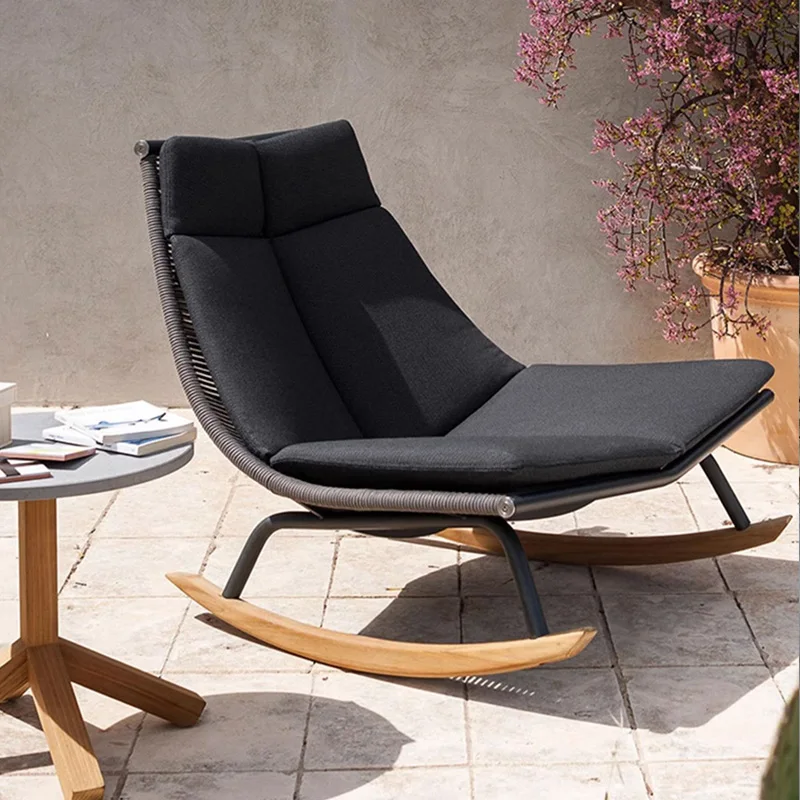 Nordic Recliner Rocking Chair Balcony Outdoor Rope Weaving Simple Modern Outdoor Lazy Chair Leisure Courtyard Garden