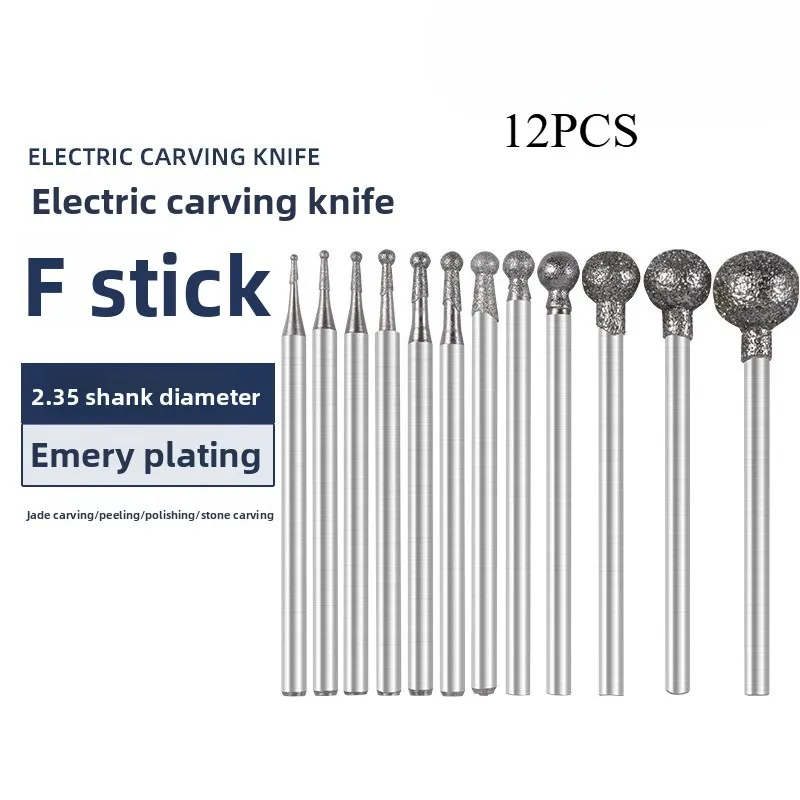 12 Stück 0,5mm-8mm Diamant-Rundfräser Schleifbohrer Schleifkopf 2,35mm Schaft Präzisions-Schnitzwerkzeug Elektroschleifer-Zubehör Image