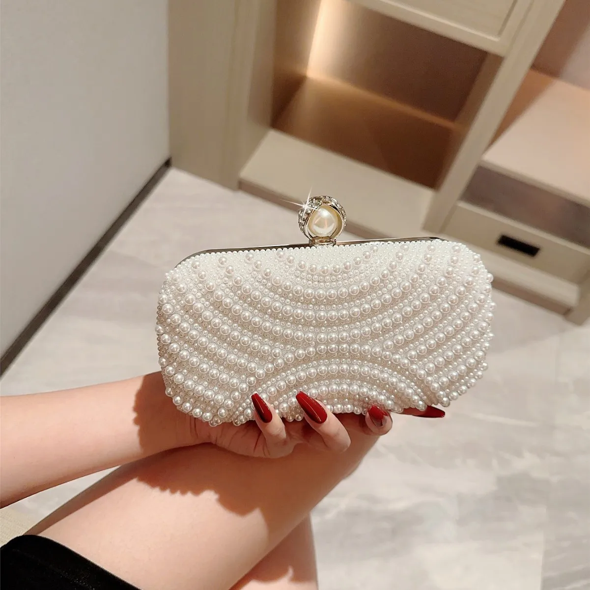 Mode élégant perle dîner sacs de soirée pour les femmes mode argent chaîne sac à bandoulière bandoulière bal fête petite pochette sac à main