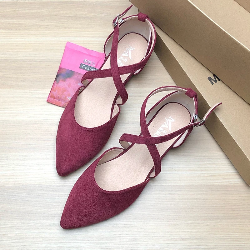 Frauen Flache Schuhe Weinrot Schwarz Aprikose Spitze Wohnungen für Frauen Größe 33-43 Cross Strap Basic Alle Spiel zapatos Planos De Mujer