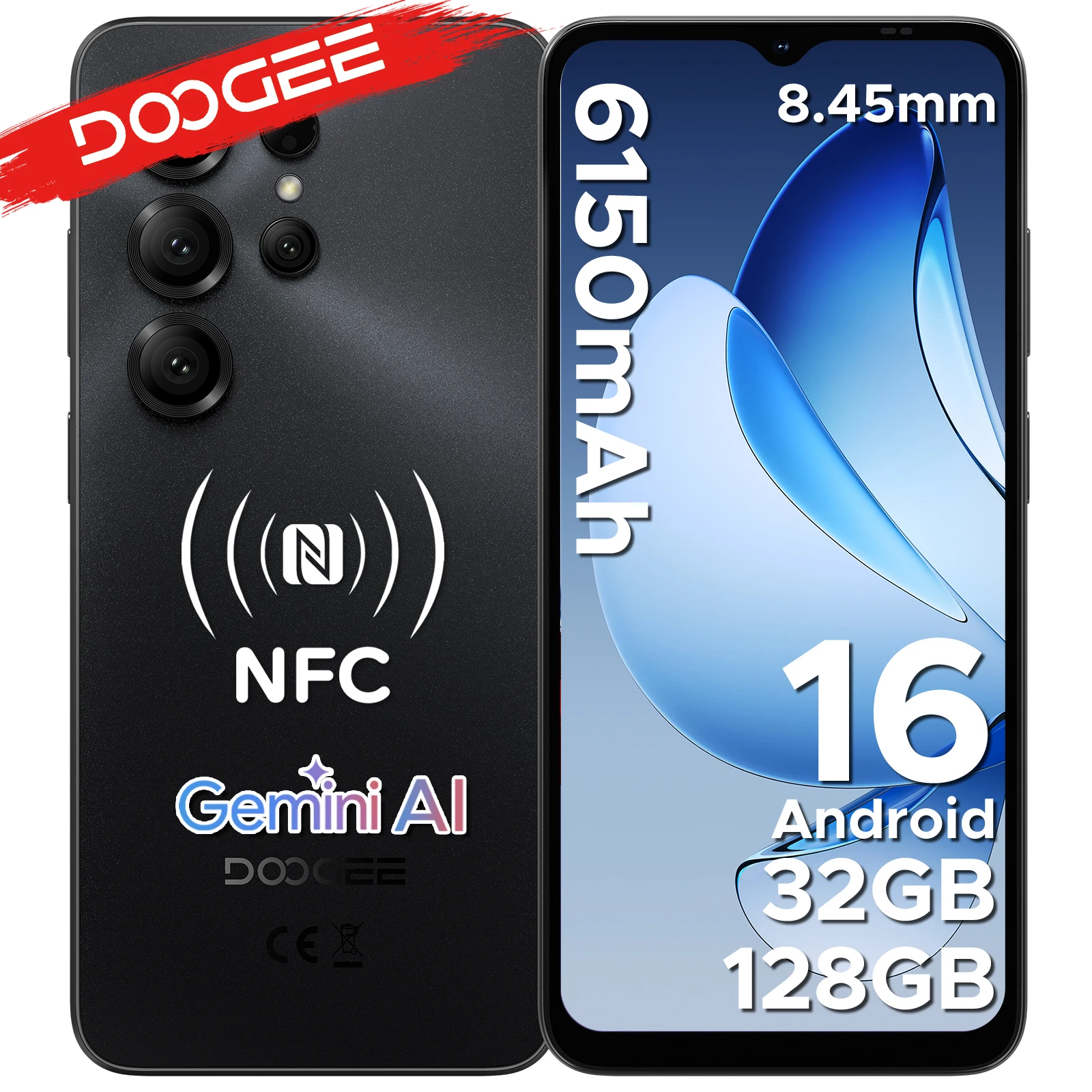 DOOGEE Note56X ProAndroid-Smartphone 16 Zoll, Akku 6150 mAh, 32 GB RAM (4 + 28), 128 GB ROM, kompatibel mit Google Pay, Widevine L1, Mobiltelefon Image