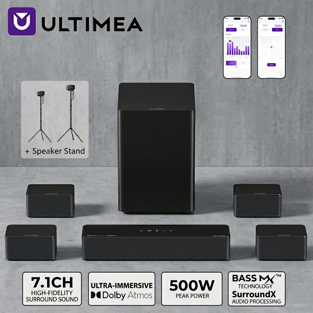 ULTIMEA 500W 7.1-Kanal Surround-Sound-System Soundbar für TV mit Dolby Atmos & App-Steuerung, Heimkino-Lautsprecher mit Subwoofer Image