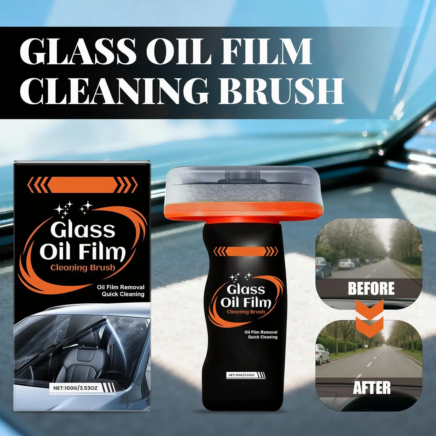 Auto-Glasölfilm-Entferner für Autoreinigung, Automotive Glasreinigungsschwamm, Reinigungsbürste für Frontscheibe, Ölfilm-Reiniger für Innenglas Image