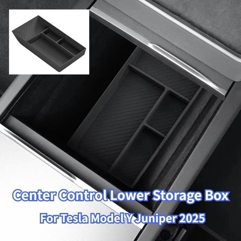 Für Tesla Model Y/YL Juniper 2025 2026 Mittelkonsolen-Aufbewahrungsfach Armlehnenbox Organizer Box Wasserdichte Silikonauflage Zubehör Image
