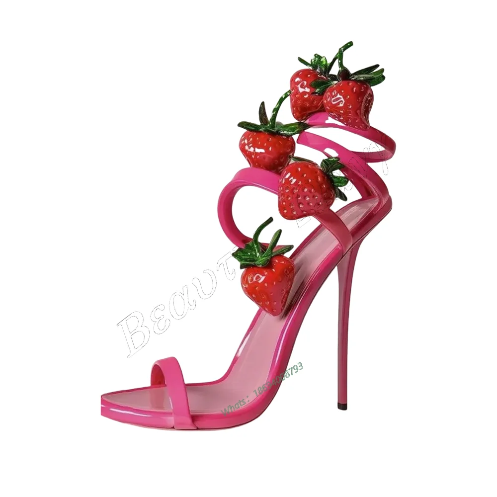 Erdbeer-Dekor, rosa Sandalen, hinten geschnittener Absatz, offene Zehen, Slip-on-Damen-High-Heels-Schuhe für Damen, Schuhe 2025, Zapatos Para Mujere