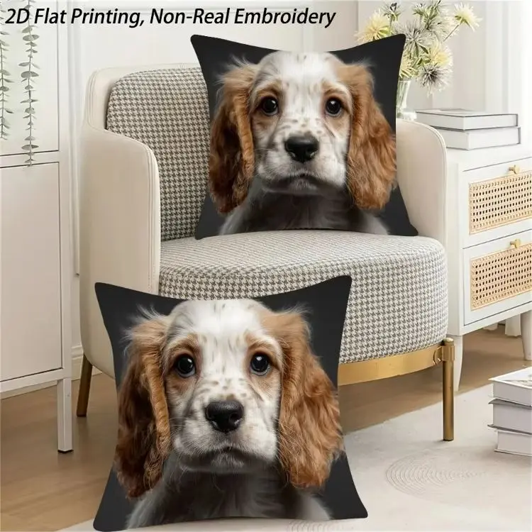 1 Stück niedlicher Cocker Spaniel Hund-Kissenbezug, 2D-doppelseitiger Druck, weicher Polyester-Kissenbezug für Zuhause, Sofa, Schlafzimmer, Auto, Deko Image