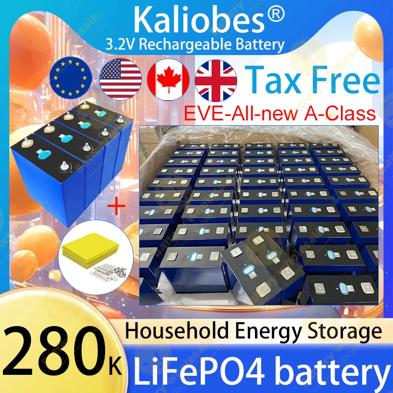 EVE-3,2V 280AH Lifepo4 Batterie 3C Klasse A 8000 Zyklen DIY 12V 24V 48V RV Marine Solarenergiespeicher wiederaufladbare Batterie Keine Steuern Image