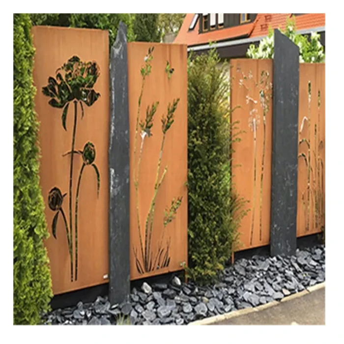 Moderne Corten-Stahl Laser-geschnittene Zaunpaneele für Innen- und Außenbereich, Sichtschutz, Dekorativer Raumteiler, Metall-Sichtschutz Image