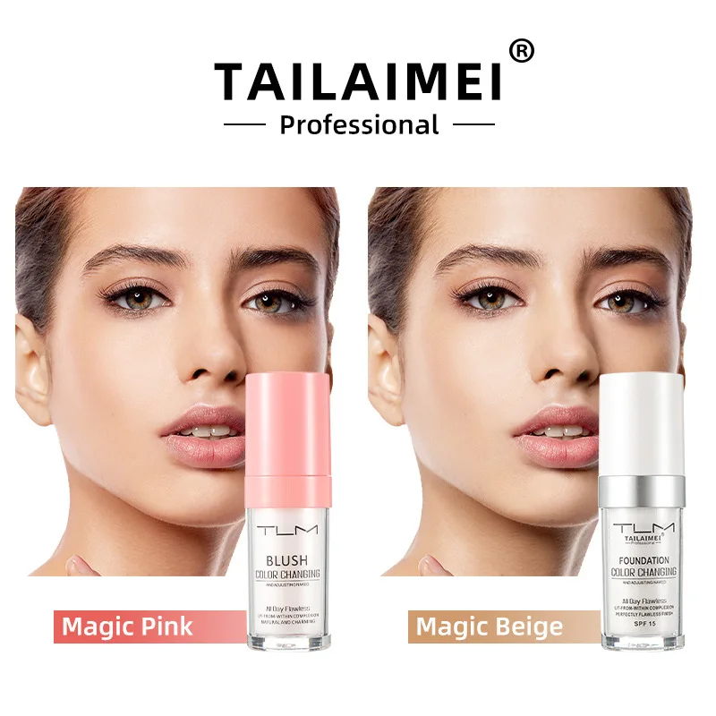 Foundation/Blush Farbwechselnde Flüssig-Foundation Langanhaltend Ölkontrollierend Wasserfest Makellose Basis Gesichts-Make-up für Volle Abdeckung Image