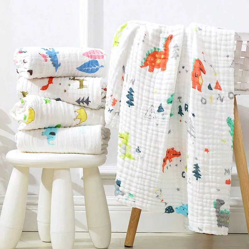 Baby-Waschlappen 4-lagige Gaze Säuglings-Badetuch Neugeborenen-Bademantel Baumwolldecke für Jungen Mädchen Kinderdecke Pucktuch Image