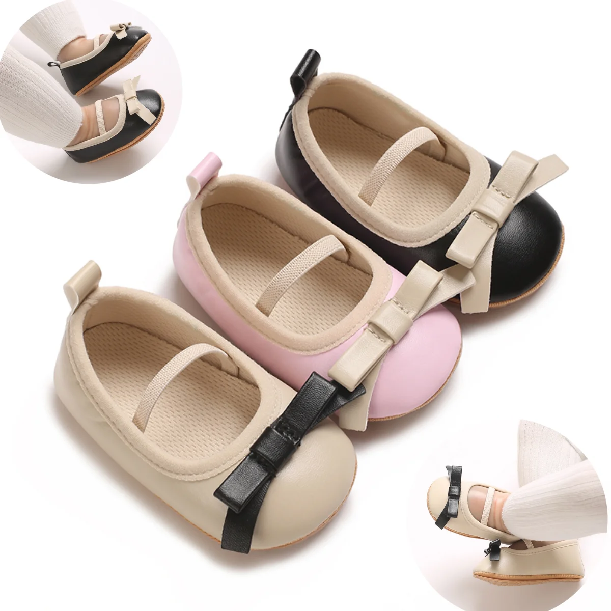 Belüftete süße Schleifen-Bärchen-Sandalen für Babys, Prinzessinnen-Sandalen mit rutschfester Gummisohle, Kleinkind-Lauflernschuhe 0-18 Monate Image