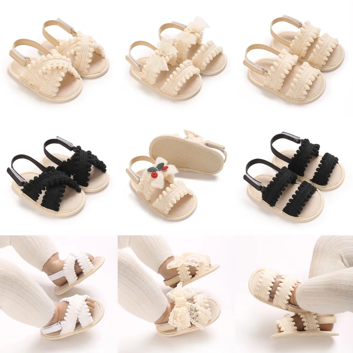 VALEN SINA Spitzen-Sandalen für Kleinkinder mit Schleifendetail, Rutschfester Sohle, Weiche Prinzessinnen-Schuhe für Strand und Erste Schritte Image