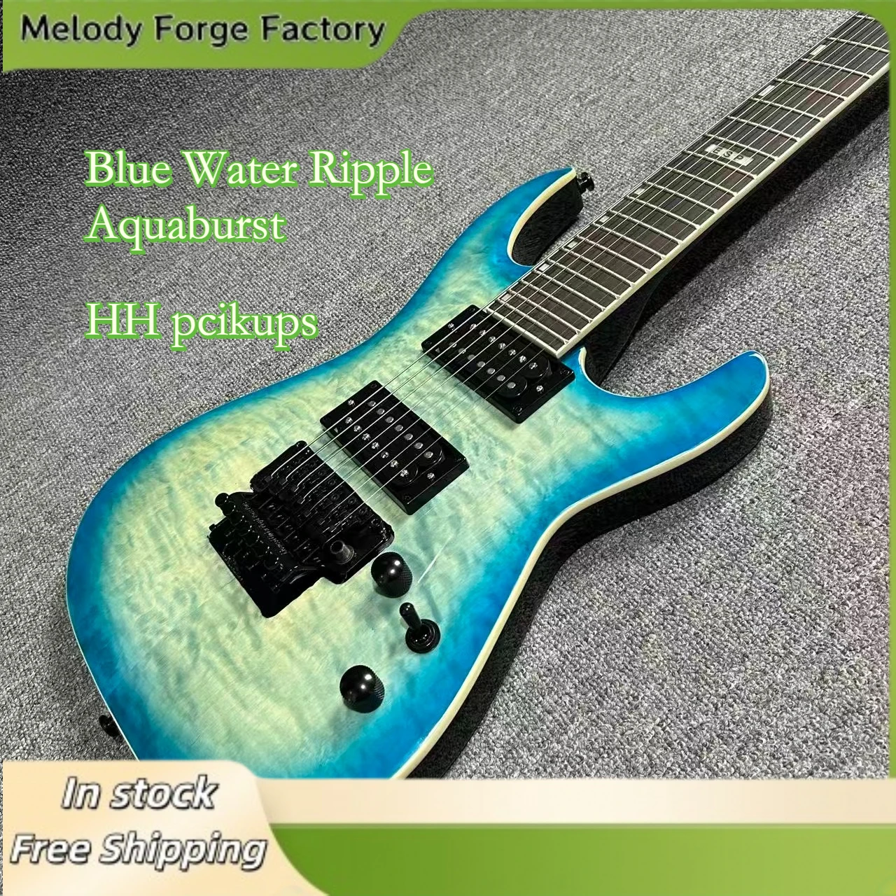 40-Zoll Blue Water Ripple Aquaburst Gitarre Super Strat HH Tonabnehmer Doppel-Tremolo-System Rechtshänder Palisander-Griffbrett für Anfänger Image