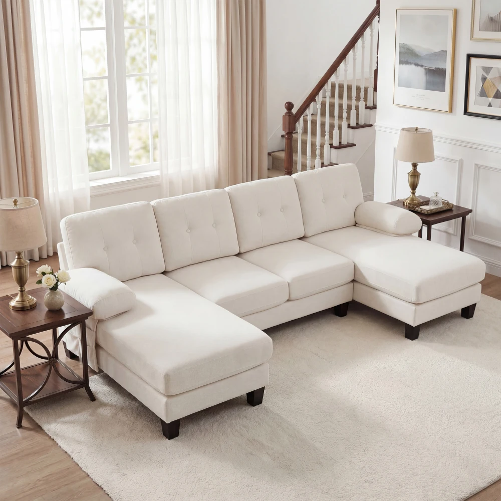 Modernes 4-Sitzer U-förmiges Ecksofa-Set mit Sessel Chenille-Schlafsofa Verstellbare Rückenlehne Multifunktionales Lounge-Sofa